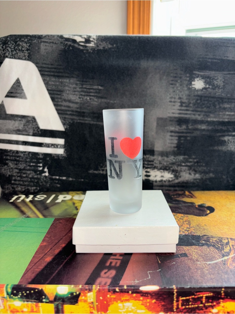Vintage Frosted Glass "I ❤️ NY" Shooter/Shot Glass - New York Tourist Souvenir